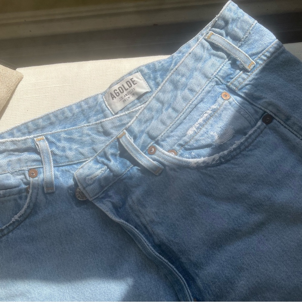 AGOLDE ASYMMETRICAL MINI DENIM SKIRT